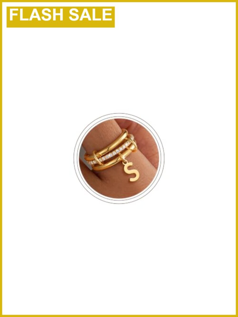 14K Gold Plated Stacking Initial Rings Set Brass 5A Cubic Zirconia Non Tarnish